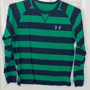 Under Armour Youth Green and Navy Striped Long Sleeve Shirt